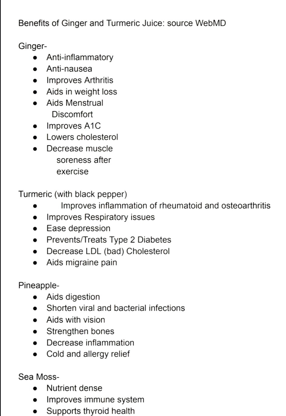 Ginger Turmeric Pineapple Sea Moss Juice